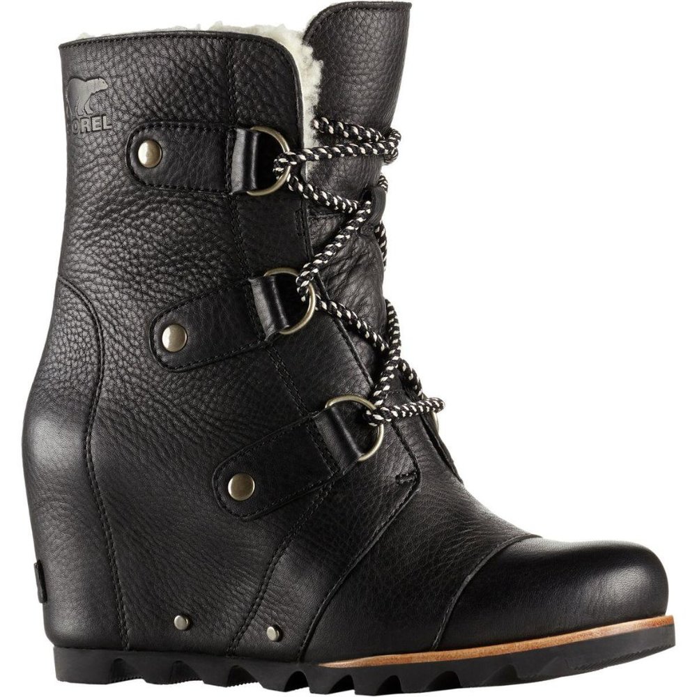 Women's Black Joan Of Arctic Wedge Mid Shearling Boot